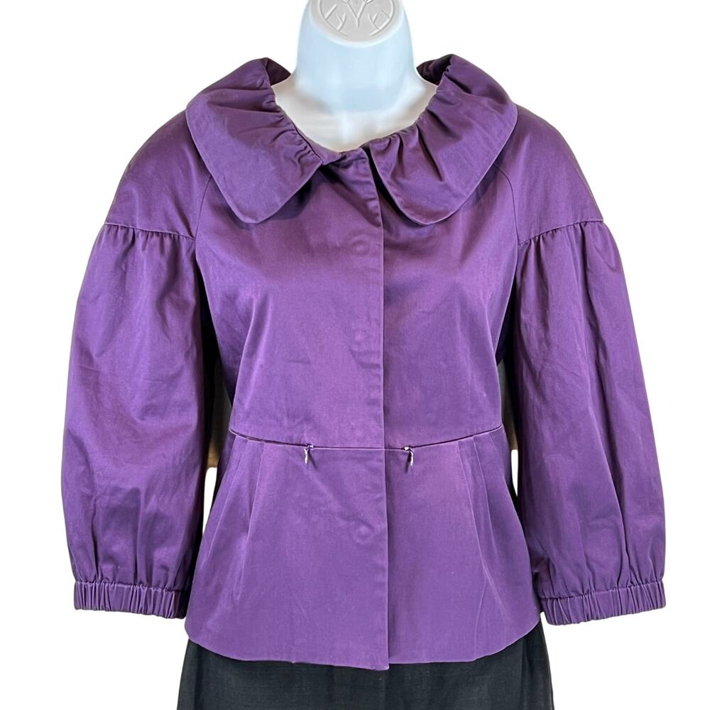 Elle‎ Snap Front Peplum Jacket Women's S Purple Plum 3/4 Sleeve Peter Pan Collar